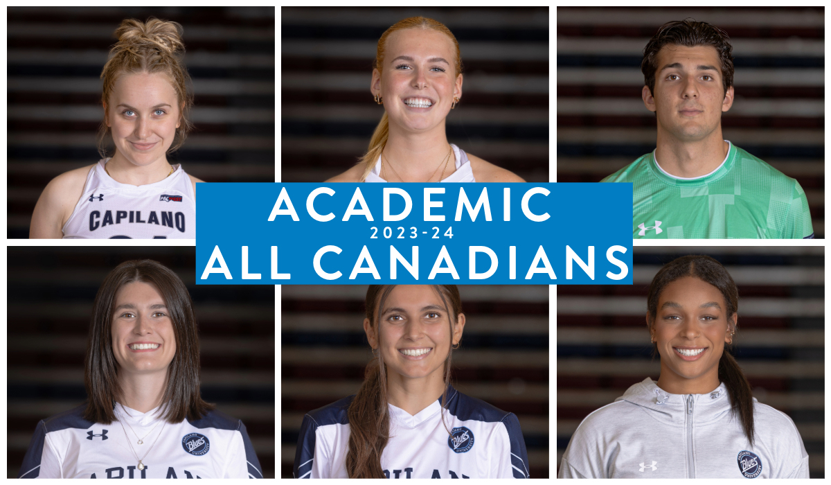 (clockwise from upper left) Maddy Coffin, Barcha Hnizdilova, Brandon Lecce, Maya Smith, Alanah Dulong and Nnya Mbaoma earned Academic All-Canadian status this season.