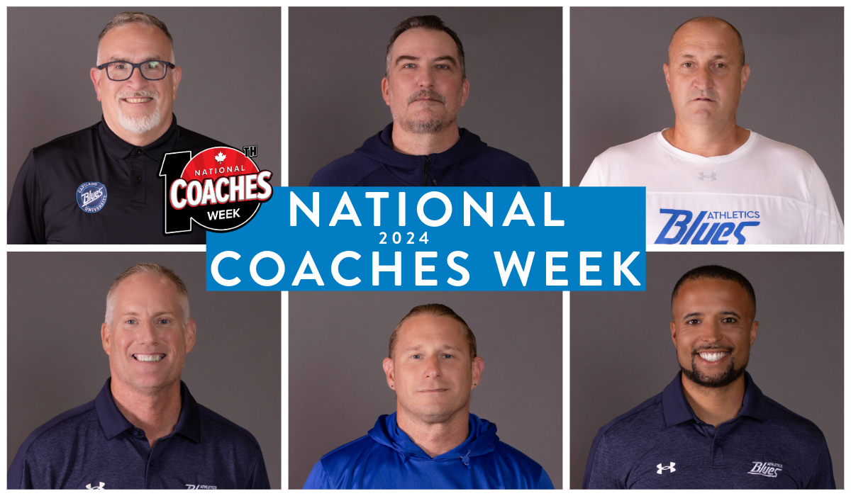 Capilano Blues coaches (clockwise from top left) Jason Price, Chris Weimer, Steve Millar, John Swanson, Dennis Kindel and Markiel Simpson.