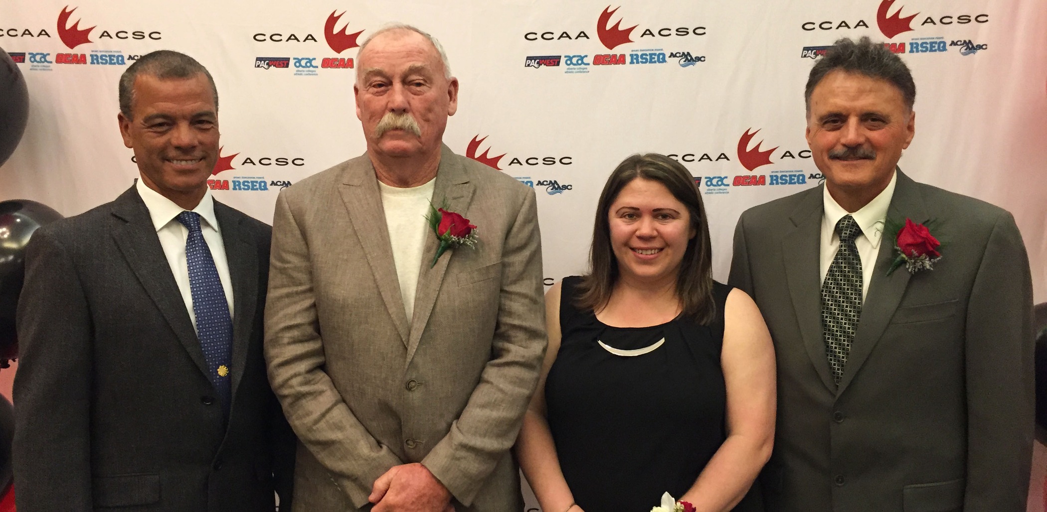 L-R: CapU Manager of Athletics & Recreation Milt Williams, coach inductee Doug Abercrombie, athlete inductee Melissa Artuso, coach inductee Joe Iacobellis