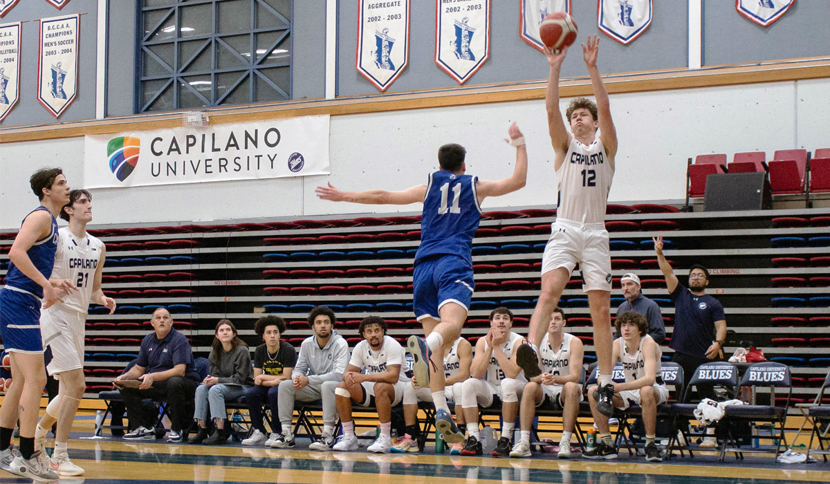 Kash Lang (12) and the Capilano Blues finished the PACWEST regular season strong with a convincing win Feb. 25 at Camosun.
