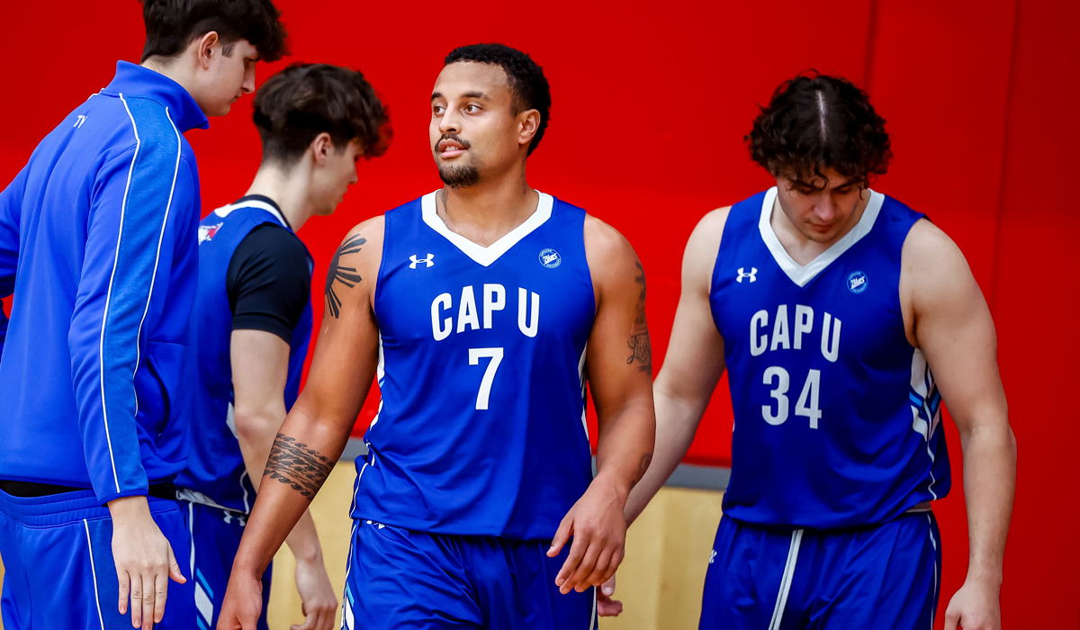David Featherston Jr. (left facing), Anthony Tamburrino (right) and the Capilano Blues won Saturday at CBC to earn a split of their PACWEST weekend. (Gordon Kalisch-FastTrackSportsPhotography)