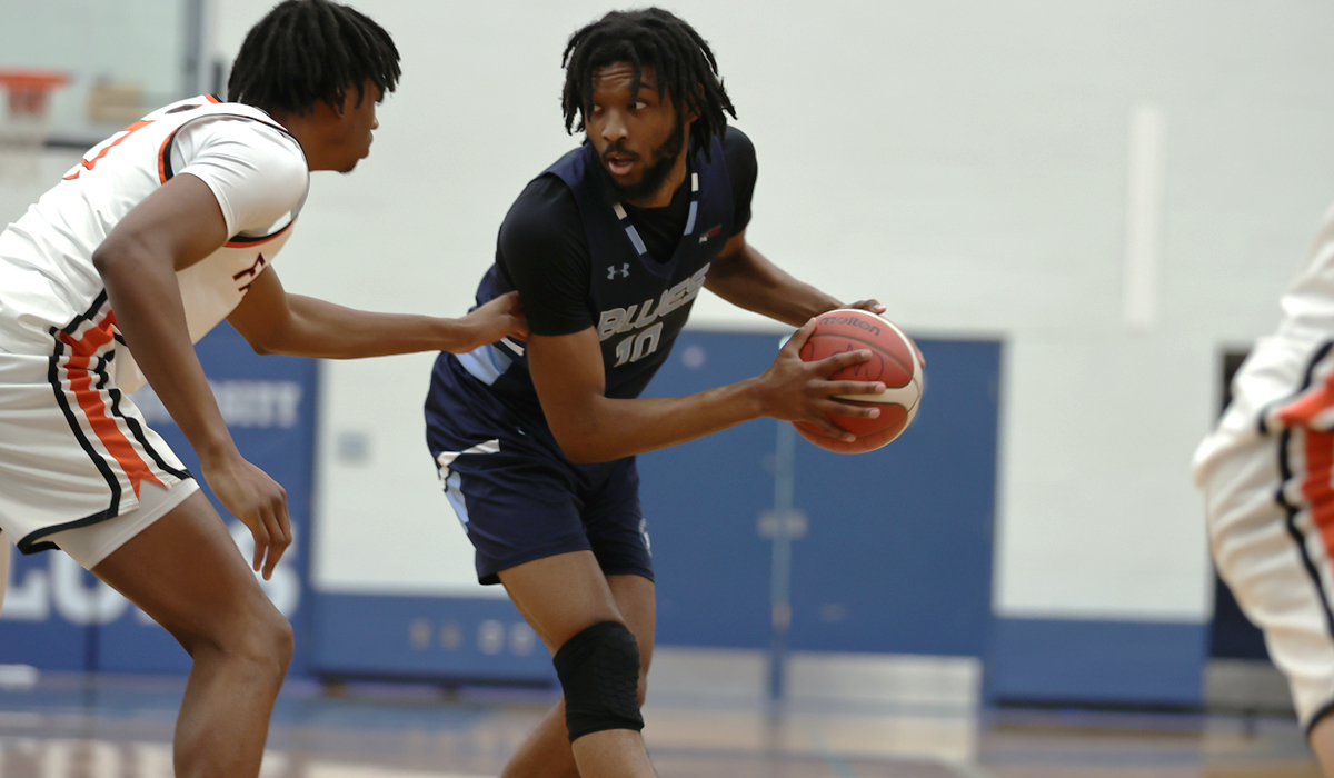 Damein Coleman filled up the stat sheet for Capilano Feb. 7-8 at Vancouver Island University, helping the Blues to a split with the No. 4-ranked Mariners. (Blues Athletics)