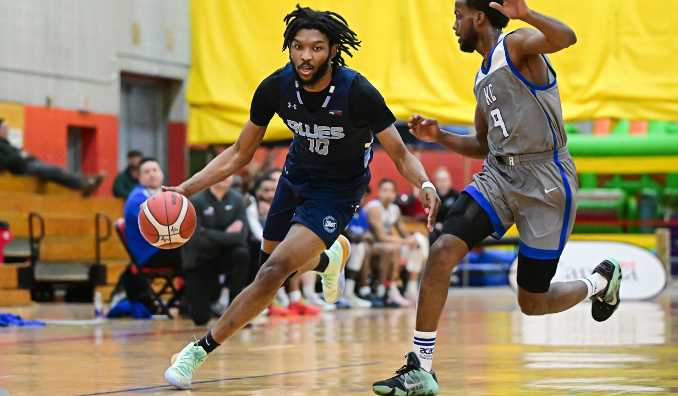 Damein Coleman drives on a Keyano College defender Mar. 14 as part of a 74-64 setback to conclude the CCAA National Championship tournament.