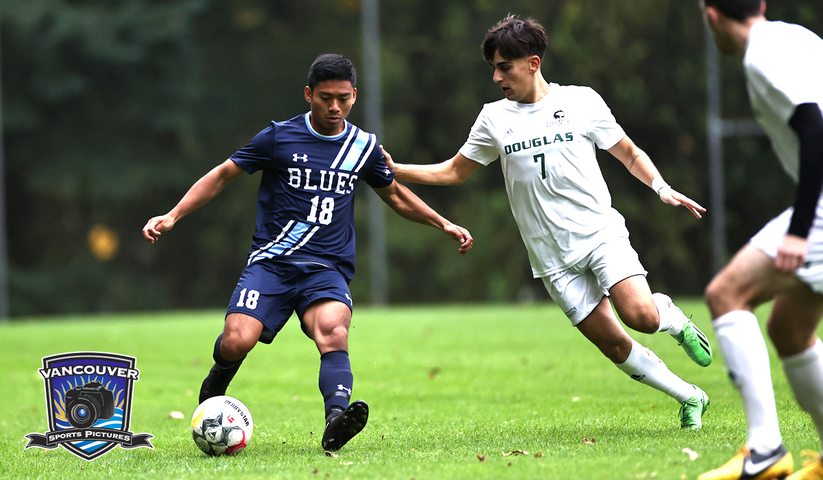 Adam Majuerae (18) helped the Capilano Blues to a split weekend with Douglas College to open play in the 2024 PACWEST season. (Vancouver Sports Pictures)