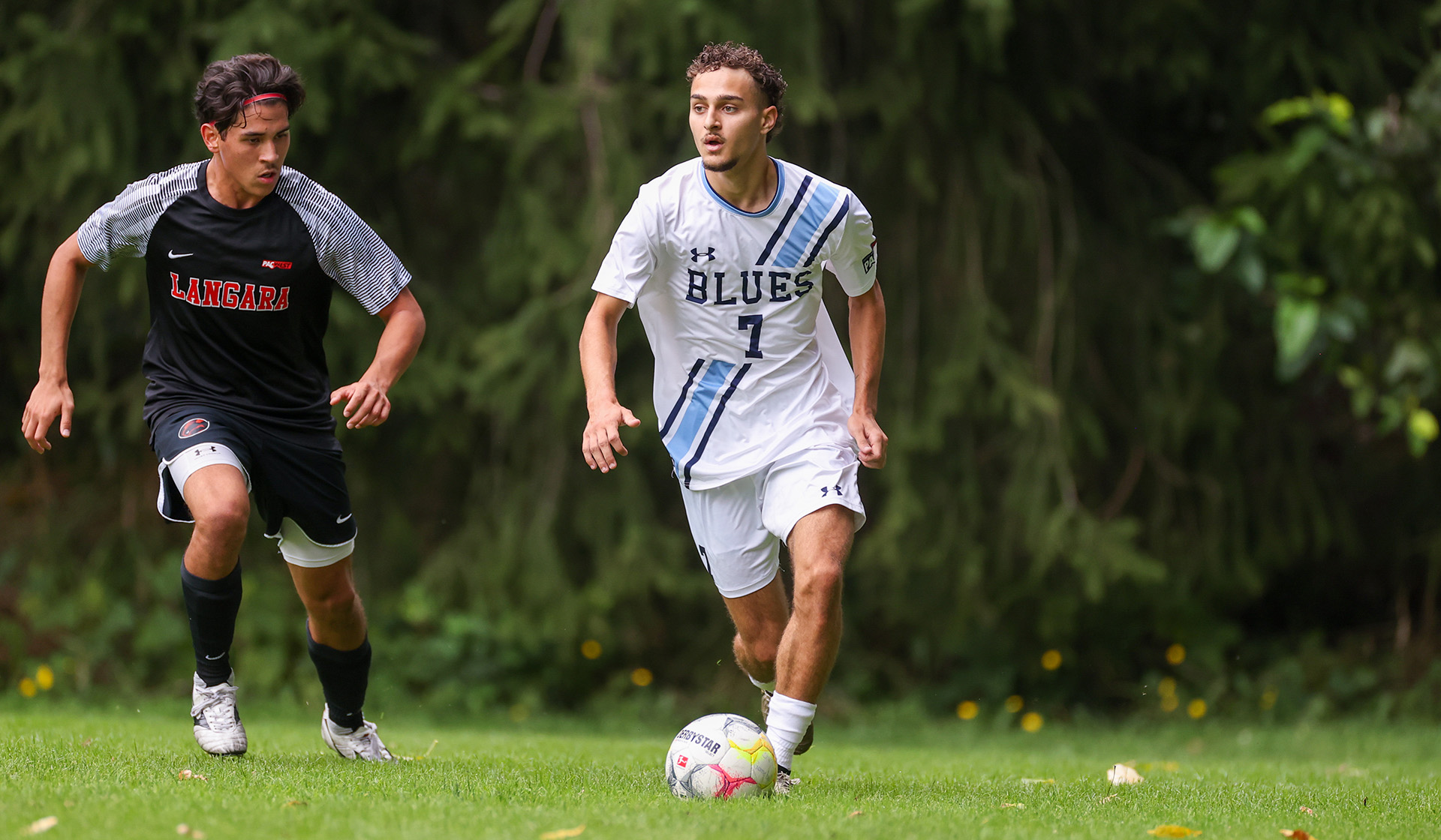 Sebastian Cirotto scored twice to lift the Capilano Blues to victory in their 2025 PACWEST home opener (Vancouver Sports Pictures).