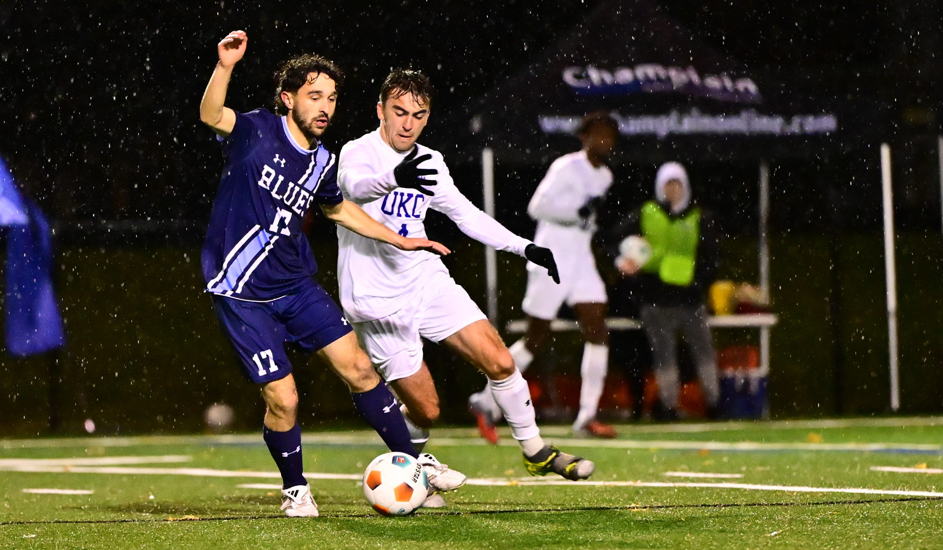 Blues forward Andrew Cerqueira and his teammates were upended in the CCAA quarterfinals on penalty kicks by the University of King's College Blue Devils Nov. 5.