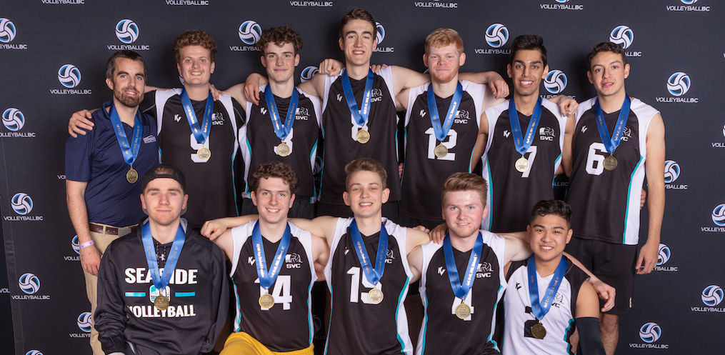 CapU head coach Dave Dooley (back row, far left) and new recruit Markus Bratsberg (front row, middle) led Seaside 18U Surf to provincial gold in April. Photo Paul Yates / Vancouver Sports Pictures