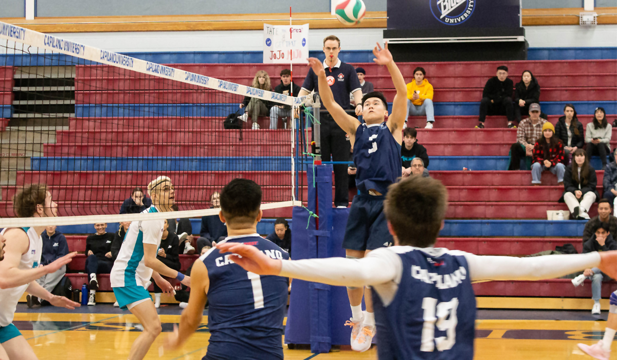 Blues men's volleyball pulled out a win Saturday to split their weekend at Douglas College.