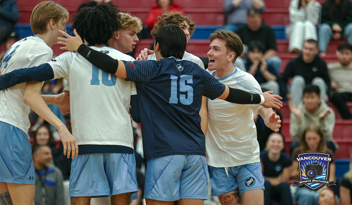Blues men's volleyball upended the No. 1-ranked team in Canada Feb. 16 with a 3-1 win at the College of the Rockies.