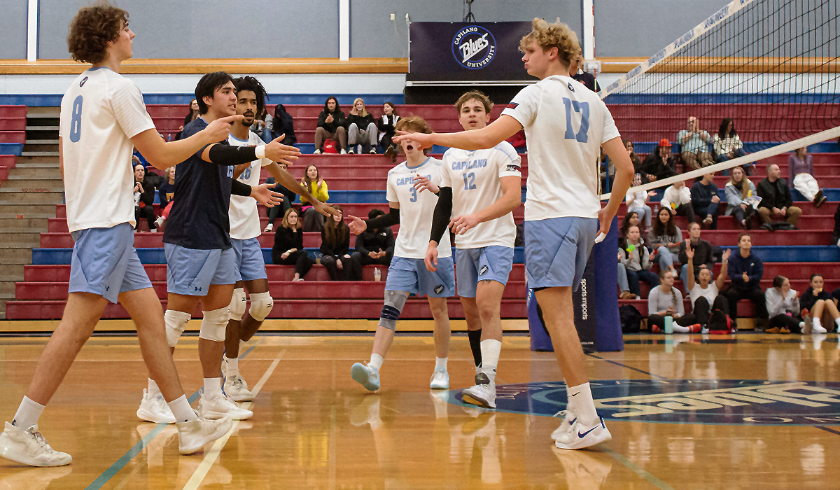 The Capilano Blues split a road set at Columbia Bible College Jan. 12 and 13 to open the second half of the season.