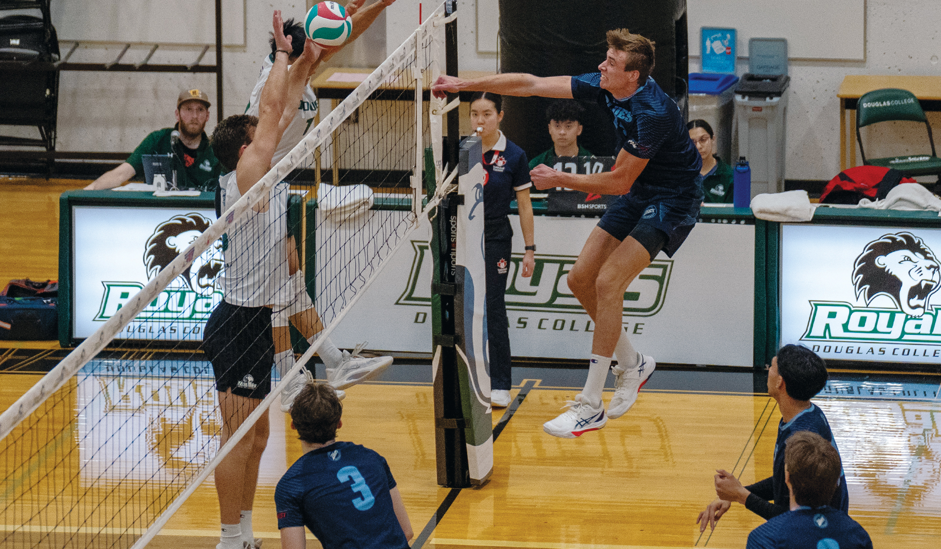 Luke Tiegen put away 17 kills in the Oct. 24 season opener for the Capilano Blues despite his side dropping both ends of the weekend. (Chris Raeside photo)