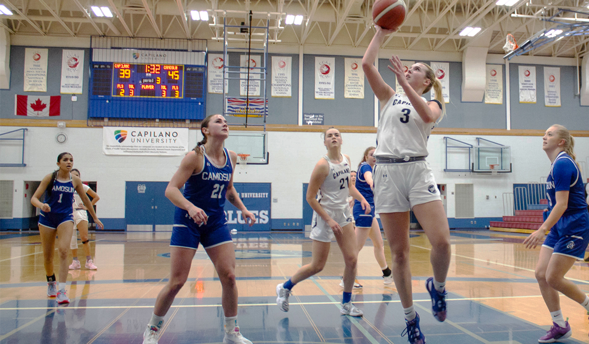 Barcha Hnizdilova (3) grabbed 22 rebounds as part of a two-game sweep for the Capilano Blues at Camosun College Feb. 24 and 25.