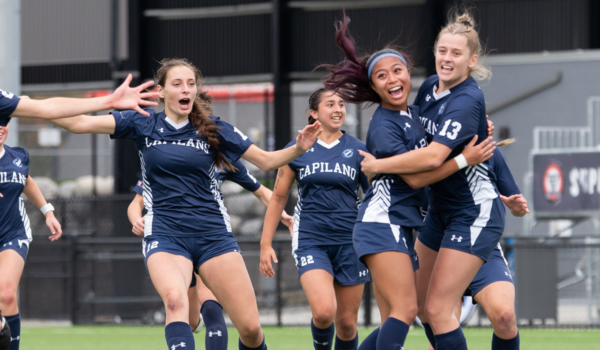The Capilano Blues punched their ticket to the PACWEST gold-medal game with a win in penalty kicks Saturday over Douglas College. (Caitlyn MacDonald photo)