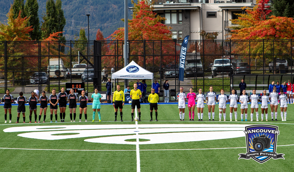 Blues women's soccer played the first-ever game on the all-new turf field at CapU Squamish Oct. 6, a 0-0 draw with Langara. (Vancouver Sports Pictures)