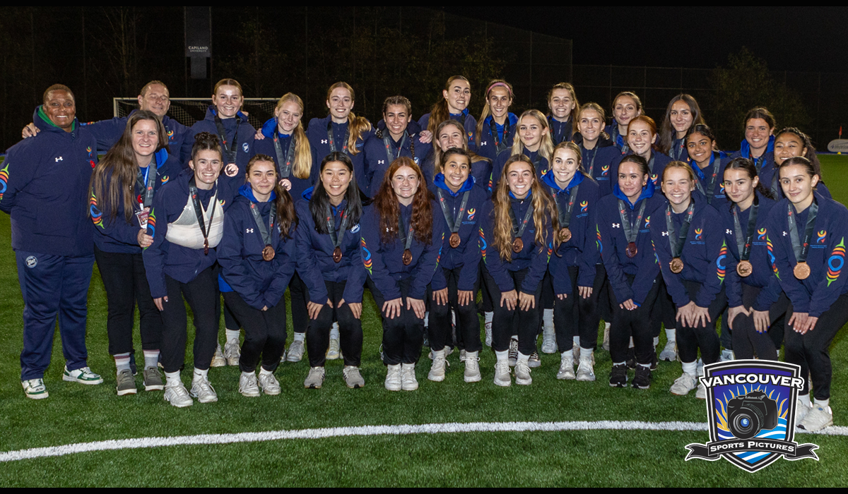After opening the tournament with a loss, the Capilano Blues reeled off three-straight wins to earn a bronze medal as hosts of the 2024 CCAA Women's Soccer National Championship. (Vancouver Sports Pictures)