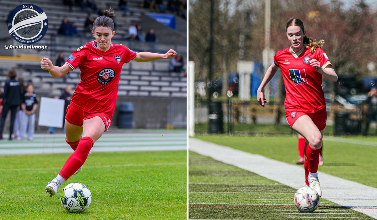 Capilano Blues products Maya Smith (left) and Lauren Grey are playing BC League 1 soccer this summer with TSS Rovers and Nanaimo FC respectively. (Smith photo courtesy of Michael McColl/AFTN Canada. Grey photo courtesy of Nanaimo FC).
